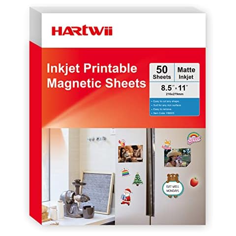 Hartwii 50Sheets Printable Magnetic Sheets Matte Finish for inkjet printer 8.5 x 11 inches Make Refrigerator Photo 13.5mil magnetic printer paper for cricut Cover