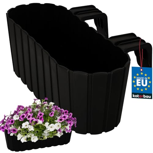 KOTARBAU® Maceta 40 x 15 x 15 cm Antracita PVC Caja de flores para balcón con soporte Maceta de exterior Balcón con soporte Maceta elevada Balcón Maceta de balcón Maceta de flores de balcón Macetas