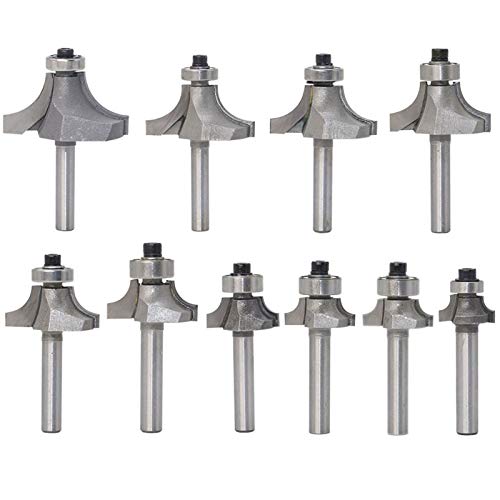 Zkenyao-Router Bit 1/4 Shank Round Over Edge Forming Router Bit Set, 10pcs, Use Safety Reliable