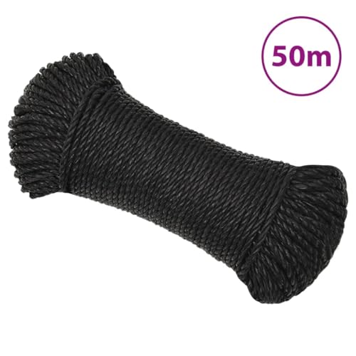 vidaXL Arbeitsseil, Flechtleine mit wasserdichtem Struktur, Tauwerk f&uuml;r Innen Au&szlig;en, Mehrzweckseil Schnur Seil, Schwarz 3mm 50m Polypropylen