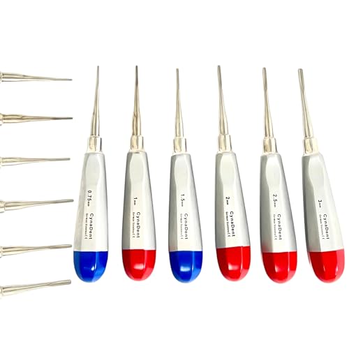 Set of 6pcs Luxating Elevator Picks with Color-Coded Handle, Straight Tip, 0.75mm, 1mm, 1.5mm, 2mm, 2.5mm, 3mm - Root Pick Elevators, German Stainless Steel