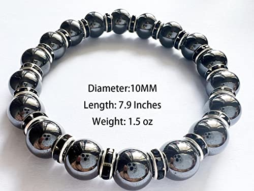 Women's Magnetic Bracelet，Hematite Bracelets，Magnetic Bracelets With Zirconia,Handmade Stretch Magnetic Bracelet，Eliminates static electricity. (Black Zirconia,10MM)2