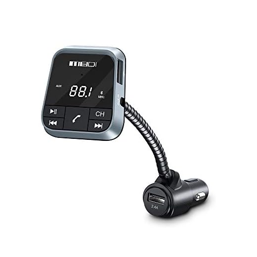 MEIDI Bluetooth FM Transmitter, Bluetooth Car Adapter, Wireless Bluetooth Radio Transmitter Receiver Car kit with Bluetooth 5.0, Hands Free Calling, Voltage Meter, Support TF Card and USB Car Charger