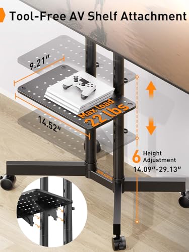 Image of Perlegear Rolling TV Stand, Mobile TV Stand with Wheels for 32-75 inch TVs, Height Adjustable Mobile TV Cart with -15 to +5 Tilt, Rolling Cart for 4K TV Max VESA 400x400mm up to 88lbs, PGTVMC14