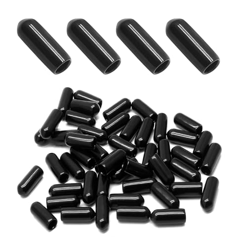 Bonsicoky Round Rubber End Caps, 1/5" (5mm) ID, Black, 60 Pcs