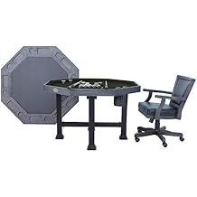 3 in 1 Table - Octagon 54" Urban Bumper Pool with Slate Bed in Midnight w/4 Chairs