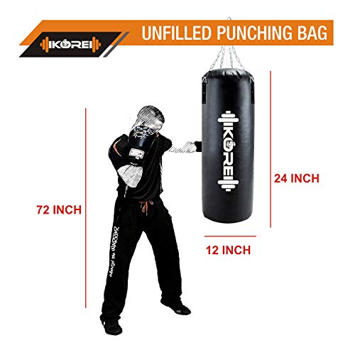 Image of KORE Phantom 2 Feet Unfilled Heavy Black Punching Bag SRF Material Boxing MMA Sparring Punching Training Kickboxing Muay Thai with Rust Proof Stainless Steel Hanging Chain