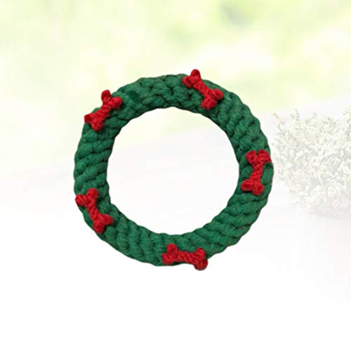 ABOOFAN Brinquedo de mastigar de Natal para cães com design de guirlanda de algodão com corda para d
