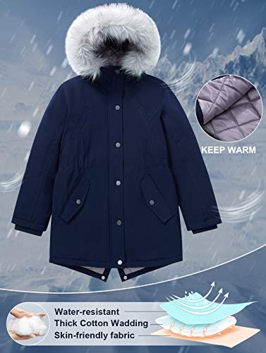 SOLOCOTE Girls Winter Coats Heavyweight Medium Length Warm Jacket With Removable Fur Collar Hooded 3-14Y4