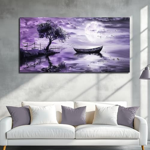 KELIYUAN Canvas Wall Art For Living Room Large Wall Decor For Bedroom Office Decoration Landscape Pictures Modern Purple Lake View Wall Painting Artwork Hotel Room Ready To Hang Home Decor 24x48 In