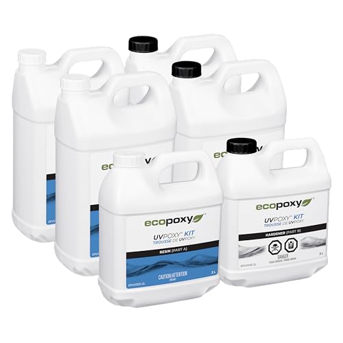 EcoPoxy UVPoxy Table Top Coating & Art Epoxy Resin Kit - 5.28 Gal / 20L: Fast-curing, UV/Yellowing Resistant, Water-Clear, Bio-Based Resin | Self-leveling, High-Gloss Epoxy for Table Tops & Fluid Arts