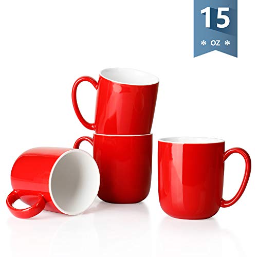 Sweese 604.103 Porcelain Mugs for Coffee, Tea, Cocoa, 15 Ounce, Set of 4