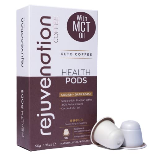 Rejuvenation Nespresso Compatible Keto Coffee Pods - Arabica Coffee Enriched With Premium Coconut Mct Oil. Weight Loss Coffee. Bulletproof, Ketogenic Friendly, Low Carb, Zero Sugar, Low Calorie (10 Pods) #TOP23