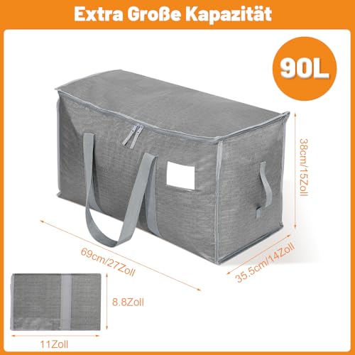 Dntorx 4 Stück 90L Große Aufbewahrungstasche mit Deckel, Faltbare Umzugskartons Groß mit Reißverschlüssen Griff Kleideraufbewahrung Umzugstaschen für Umzug Camping Bettwäsche Kleidung Aufbewahrung