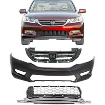 Front Bumper Cover Primed With Fog Light Holes + Upper & Lower Grille For 2013-2015 Honda Accord Sedan Direct Replacement 04711T2AA90ZZ 71121T2FA01 71103T2AA00