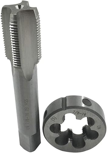 Hunricho 7/8”-16 7/8”-18 7/8”-20 7/8”-24 7/8”-27 7/8”-28 7/8”-32 UNS UN UNEF HSS Tap and Die Set，UNEF Machine Thread Tap and UNS Round Thread Die Right Hand (7/8”-16 UN)