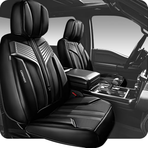 Image of CAR PASS Nappa Leather Car Seat Covers Front Seats, Luxury Cushioned Front Seat Covers, Waterproof Drive Seats Anti-Slip Full Coverage Universal Fit for SUV Truck Sedan Automotive Black (2pcs, Black)