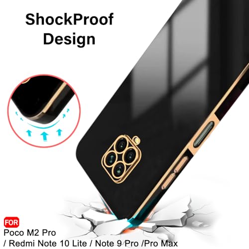 TheGiftKart Luxurious Golden-Plated Back Cover Case for Mi Redmi Note 10 Lite/Note 9 Pro/Pro Max/Poco M2 Pro | Raised Lips for Camera & Screen Protection | Shockproof Design | Back Cover (TPU, Black)