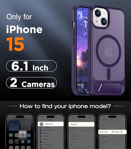 Image of Magnetic Compatible with iPhone 15 Case, [Built-in Invisible Kickstand][Compatible with MagSafe] [Military Grade Shockproof] Slim Translucent Matte Phone Case for iPhone 15 6.1 inch