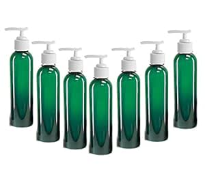 EMERALD GREEN PET Cosmo Plastic Bottle (PBA Free) 4 Oz w/White Lotion Pump Dispenser (6 Bottle Pack) by Grand Parfums