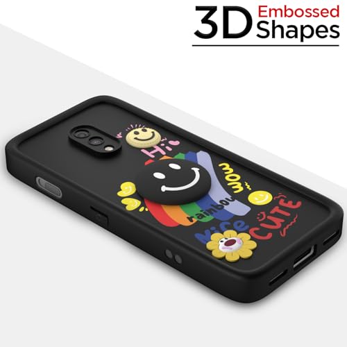 Image of Pikkme Back Cover for OnePlus 6T / Oneplus 7 | Soft Silicone| Cute Rainbow Smile & 3D Cartoon Flower Design | Shockproof Raised Camera Protection Bumper Case (Black)