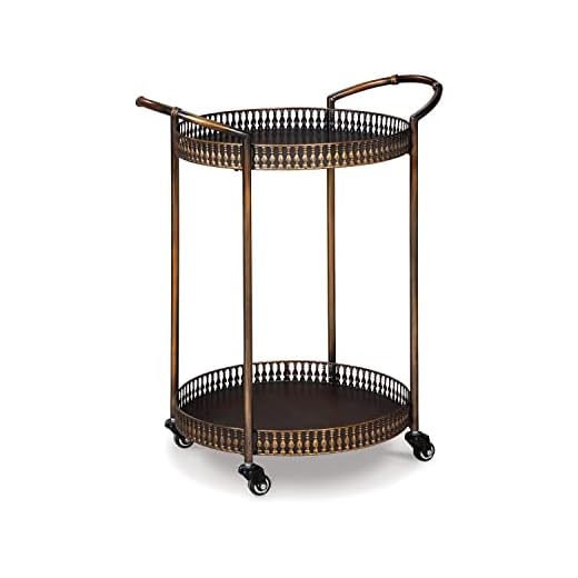 Signature Design by Ashley Clarkburn Modern Vintage Metal Bar Cart with Caster Wheels 32", Bronze Finish