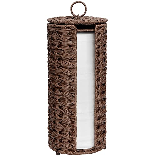 GRANNY SAYS Toilet Roll Storage Holder, Pack of 1 Black Toilet Roll Holder Free Standing, Waterproof Toilet Paper Storage Organizer for Bathroom, Wicker Holder Cabinet for 3 Toilet Paper Rolls, Brown
