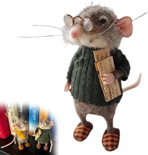 PETSBURG Niedliche Nadelfilzmaus, Weihnachtsmaus aus Wollfilz, niedliche Filzmäuse-Figur für Halloween, handgefertigte Nadelfilz-Mäuse-Dekorationen, Weihnachtsdekoration (Green)