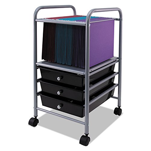 Vertiflex Roll-Aktenschrank mit drei Schubladen, Schwarz und Silber