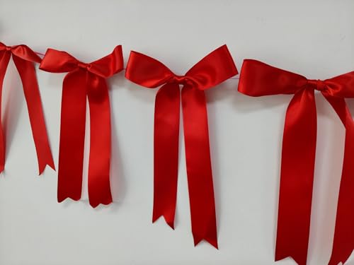 Image of Red Bow Garland Banner for Bachelorette Decorations, Coquette Birthday Wall Decor, Bow Party Decor Banner for Bridal Shower, Wedding Favors, Party Supplies, Engagement Supplies (Hot Red)