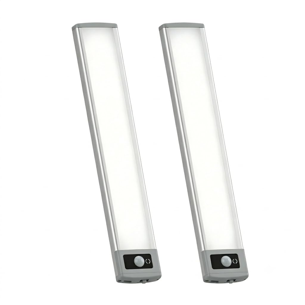 68 LED Motion Sensor Cupboard Light with Digital Battery Display, Rechargeable Light for Airing Cupboard, Linen Cupboard, Under Stairs Storage, Utility Room & Pantry, 3 Colour Modes, 2 Pack