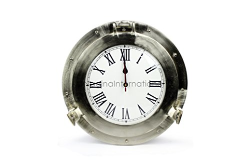 Nagina International Brushed Nickel Aluminum Metal Roman Porthole Clock | Nautical Navy Decor Gifts (12 Inches) #TOP1