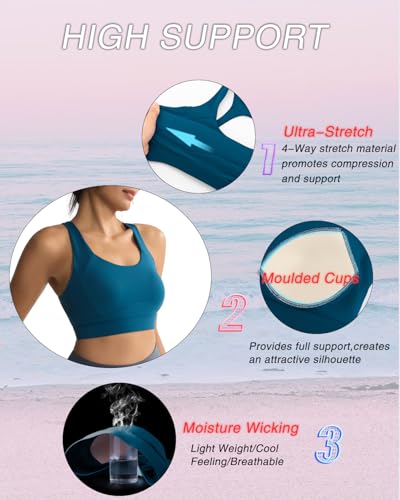 Image of RUNNING GIRL Sports Bras for Women, Moulded Cup High Impact Workout White Sports Bra Racerback Yoga Bra High Support(WX3068 Navy L)