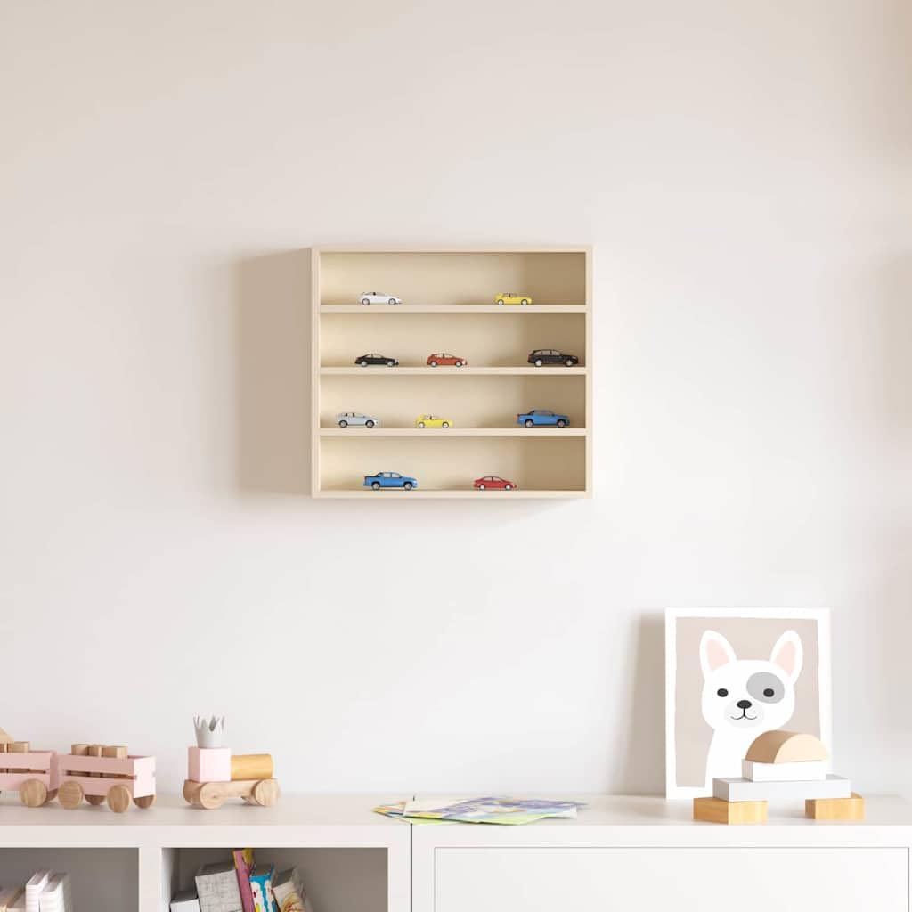 Présentoir mural bois marron d'ébénisterie pour figurines d'action