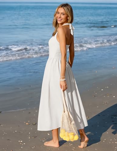 Image of ZESICA Women's Summer Sleeveless Halter Midi Dress 2026 Off Shoulder High Waist Flowy Formal Wedding Guest Long Dresses
