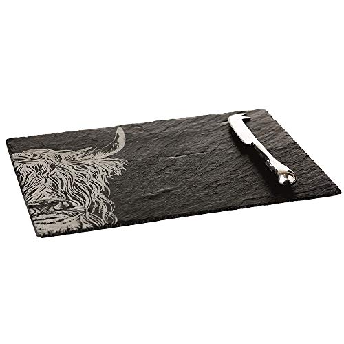 The Just Slate Company JS/CBGS/HC Highland - Juego de cuchillos y tabla para queso de vaca