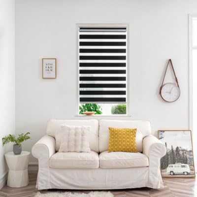 GoodHome Store Enrouleur Jour/Nuit sans perçage Keston Noir 80 x 180 cm