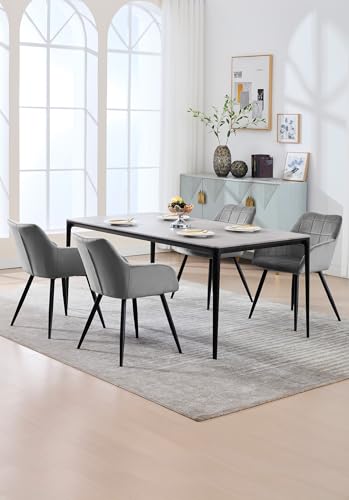 Foto von WOLTU Esszimmerstühle 1er Set Sessel Küchenstuhl Polsterstuhl Wohnzimmerstuhl mit Armlehnen, Sitzfläche aus Samt, Metallbeine, Dunkelgrau