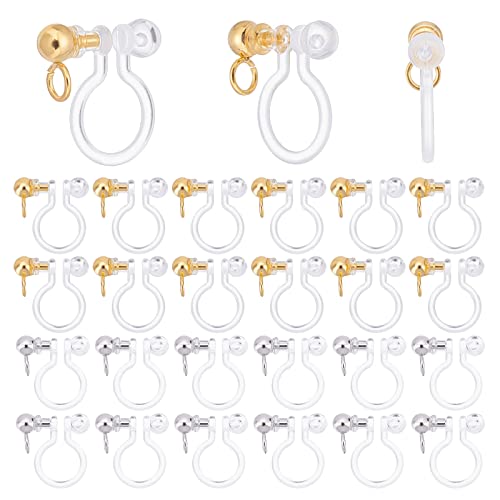PH PandaHall 23pcs Transparent U Type Earring Findings Alloy Invisible Clip on Earring Converter Non-Pierced Earrings Painless Allergy-free Resin Earring Components for Non Pierced Ears Gold Platinum