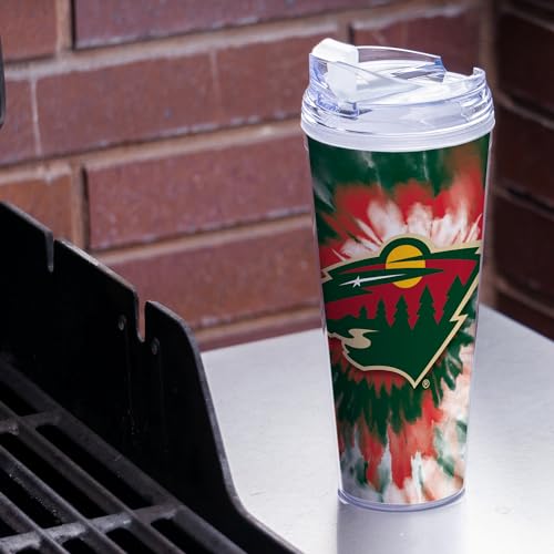 Image of Rico Industries NHL Hockey Team Color Tie Dye 24oz Metallic Acrylic Tumbler with Hinged Lid, Officially Licensed Double Wall Tumbler with Straw