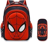 Telifor Cartoon Spider Schoolbag with Pencil Case - 3D, Waterproof, Large-Capacity for Primary School Boys (15in)