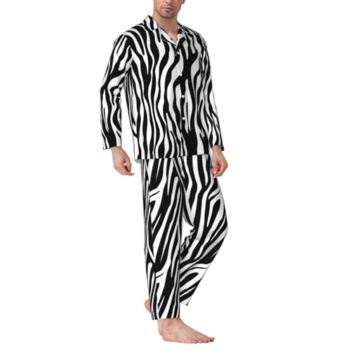 Men'S Long Sleeve Pajama Set,Zebra Print Art Top And Pant Set