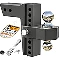 LOCAME Adjustable Trailer Hitch, Fits 2.5-Inch Receiver Only, 8-Inch Drop Aluminum Drop Hitch,18,500 LBS GTW-Tow Hitch for Heavy Duty Truck with Double Stainless Steel Locks, Black, LC0019