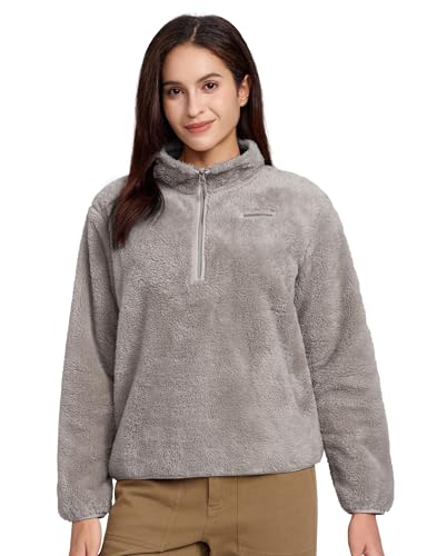 Pioneer Camp Sweter polarowy dla kobiet ze stójką, bluza z długim rękawem, bawełna, miękki sportowy sweter bez kaptura, kurtka przejściowa, na jesień i zimę, szary, M