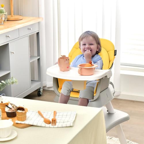 Image of GLACER 8 in 1 Convertible Baby High Chair - Adjustable High Chairs for Babies and Toddlers with Removable Tray, Dual Cushions, Activity Table and Chair Set, Booster Seat, Stool (Yellow)