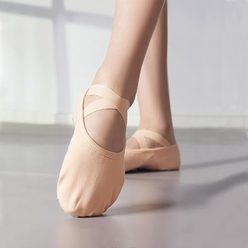 Girls Ballet Shoes, High Stretch Canvas Ballet Slippers Little/Big Kid Split Leather Sole Dance Shoes, Professional Ballerina Shoes-Ballet Pink2