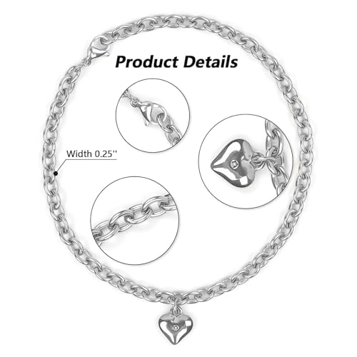 Image of HOWWFALY Dog Collar and Cat Chain Necklace Stainless Steel Adjustable 18K Sliver Heart-Shaped Necklace for Small Pets Cats Kitten Puppy (Sliver, 10 inch)