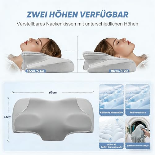 CloudNook Ergonomisches Nackenstützkissen (HWS) – Premium Memory Schaum Kopfkissen für Seitenschläfer – Orthopädisches Schlafkissen zur Nackenentlastung mit 2 Höhen & atmungsaktivem Öko-Tex Bezug