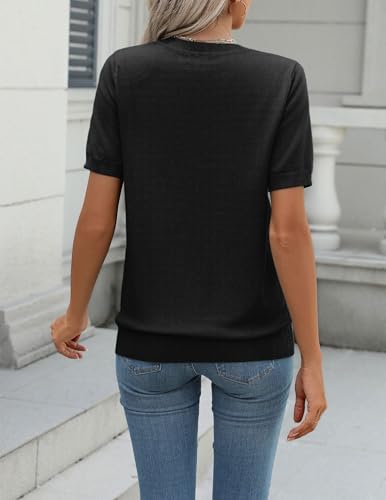 Image of Zeagoo Womens Summer Short Sleeve Tops Crew Neck Lightweight Pullover Sweaters Loose Dressy Casual Blouse Basic Clothes