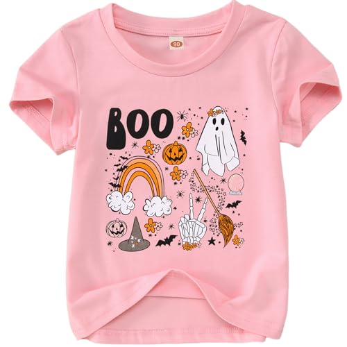 BOUTIKOME Toddler Baby Girls Boys Halloween Shirts Ghost Pumpkin Graphic T-Shirt Kids Spooky Season Short Sleeve Tee Tops